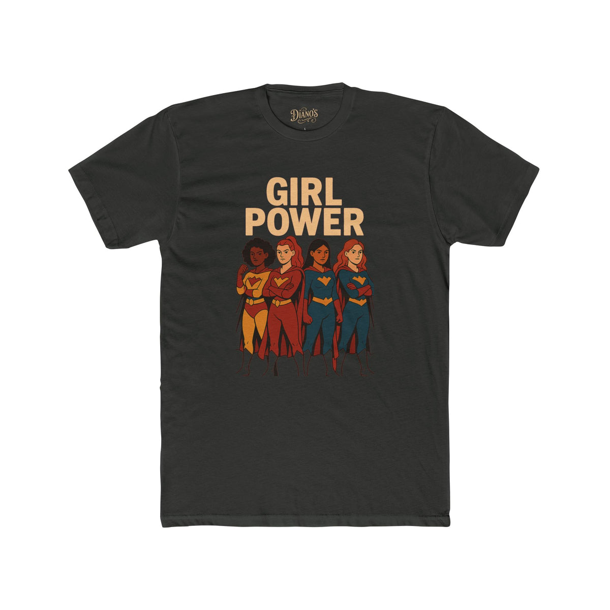 Crew neck t-shirt with vintage-style four women graphic and 'Girl Power' text