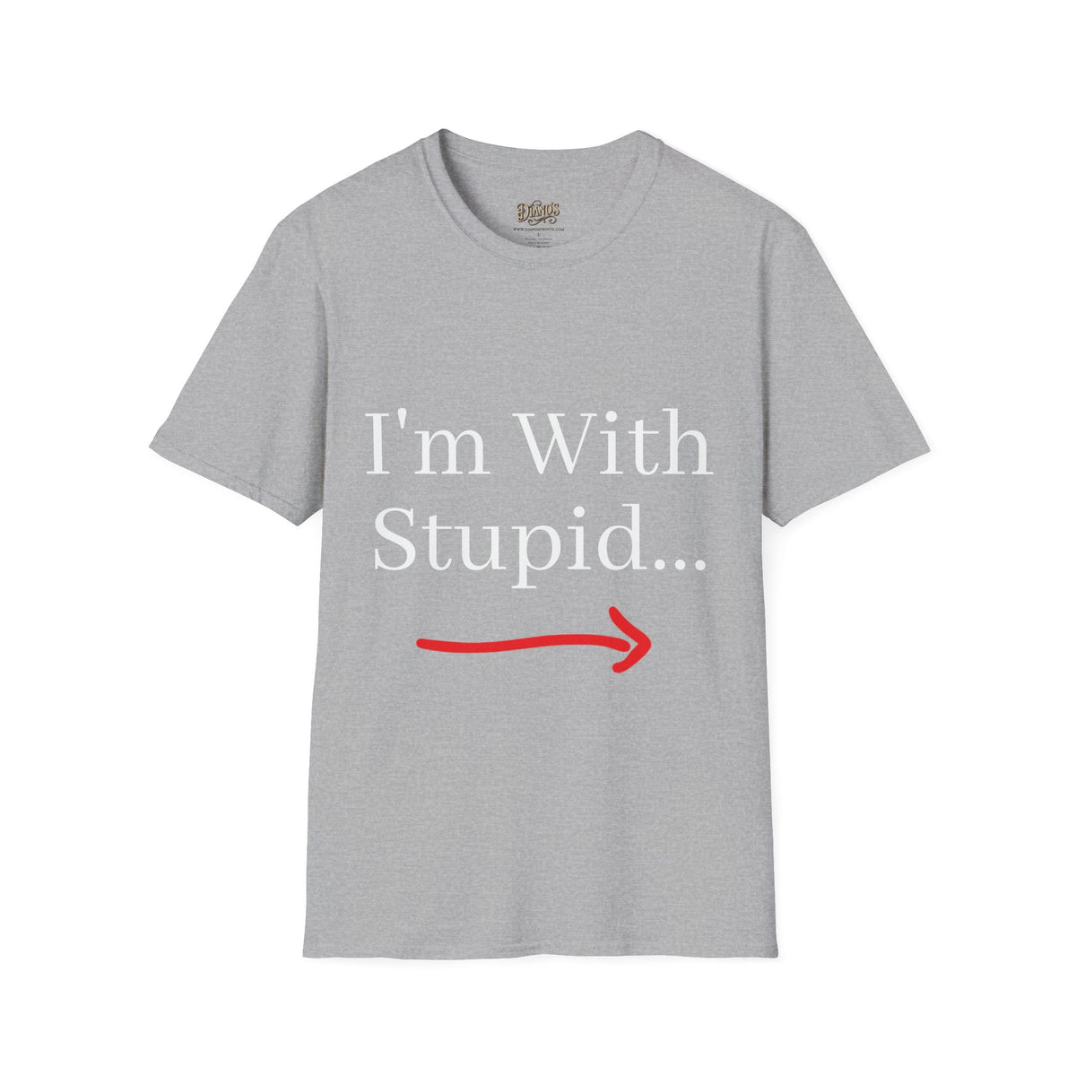 T-shirt with 'I'm With Stupid' text and pointing arrow graphic