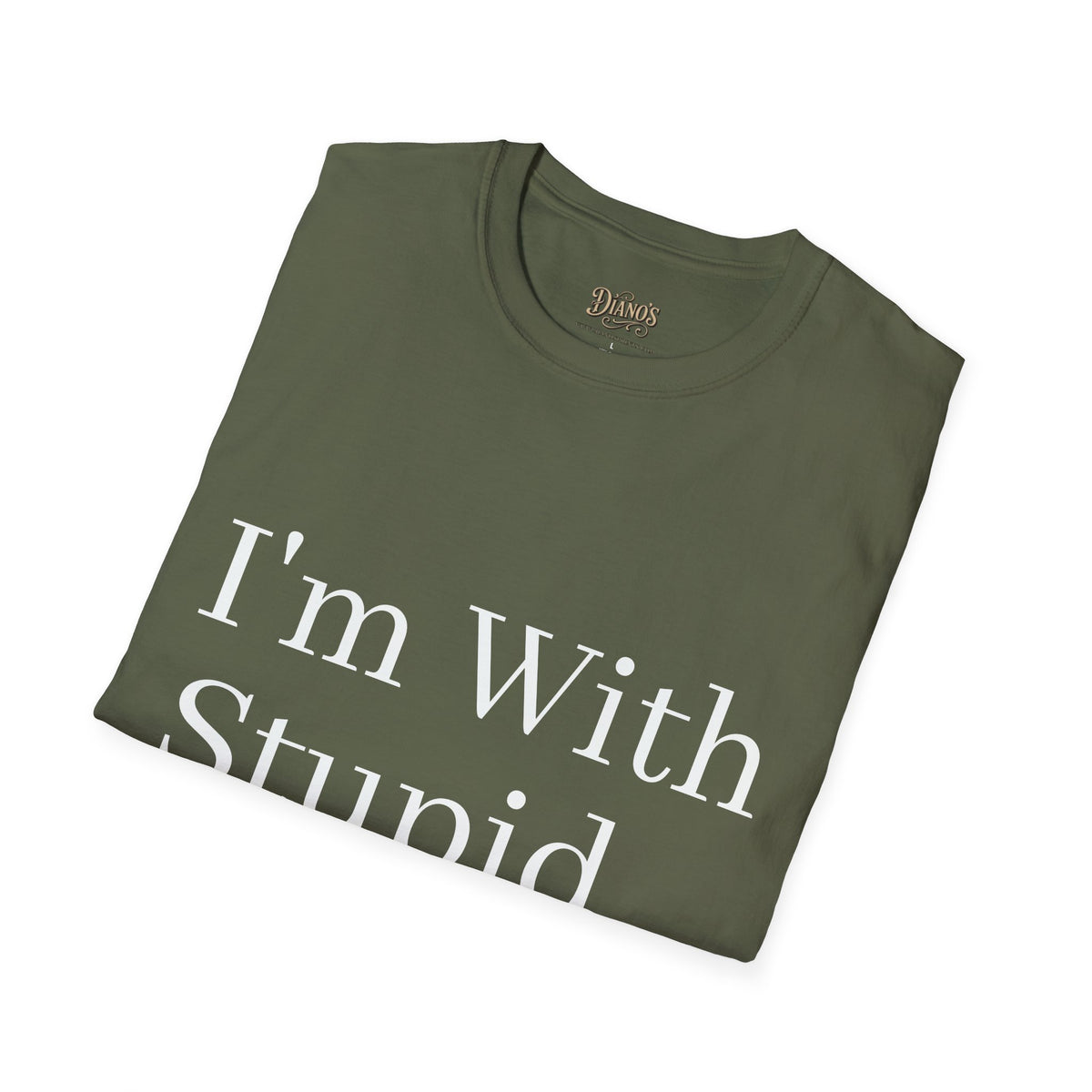 T-shirt with 'I'm With Stupid' text and pointing arrow graphic