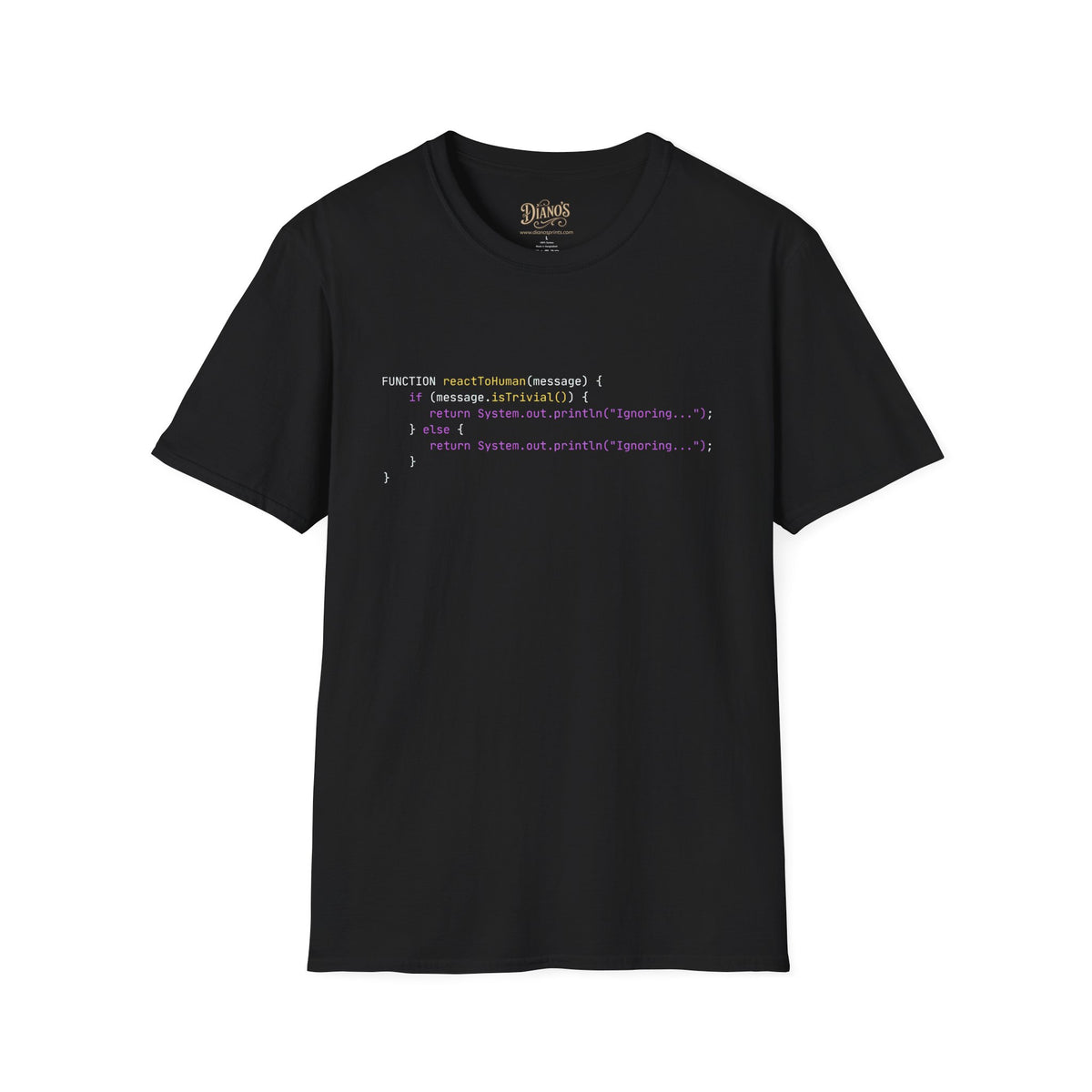 T-shirt with bright code-snippet graphic print